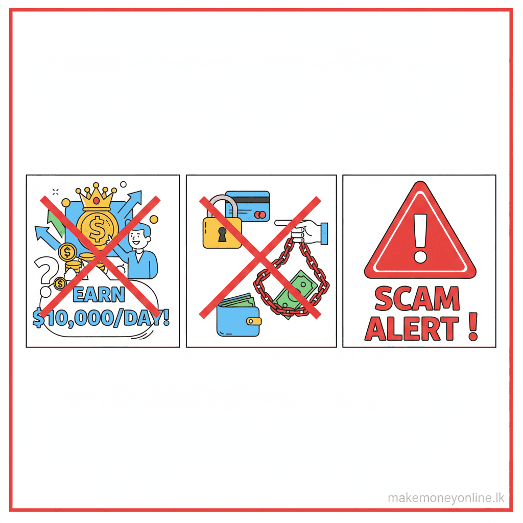 Online course creation scam warning signs including fake course marketplaces and fraudulent payment platforms