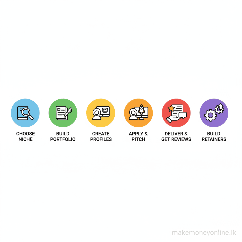 Freelance writing process steps from choosing a niche to building long-term client retainers in Sri Lanka