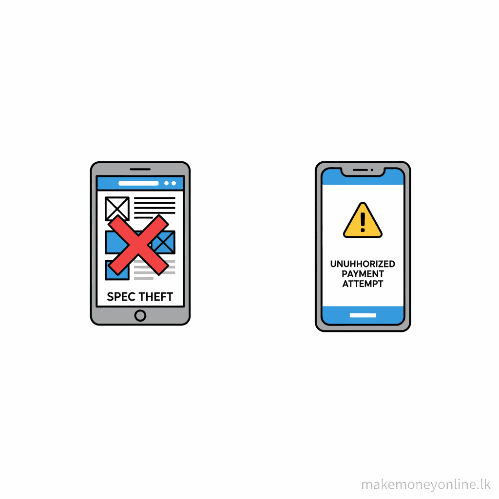 Graphic Design in Sri Lanka: Earn LKR 80,000+ Monthly (2026 Guide) Graphic design scam warning signs including spec work theft and fake client payment fraud