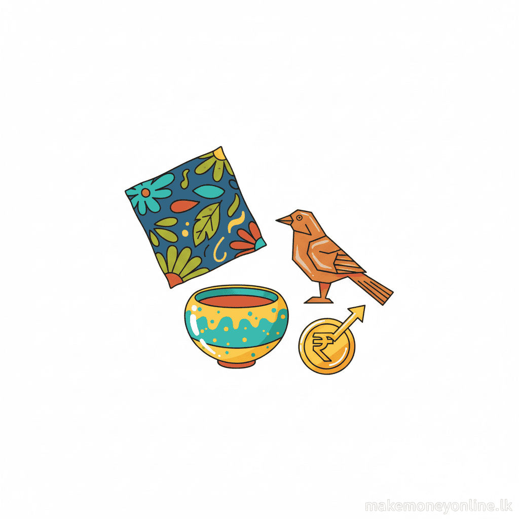 Handmade crafts income in Sri Lanka showing batik, jewelry, and wooden crafts with LKR earnings