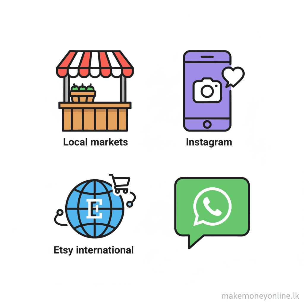 Selling platforms for handmade crafts in Sri Lanka including Etsy, Instagram, local markets, and WhatsApp