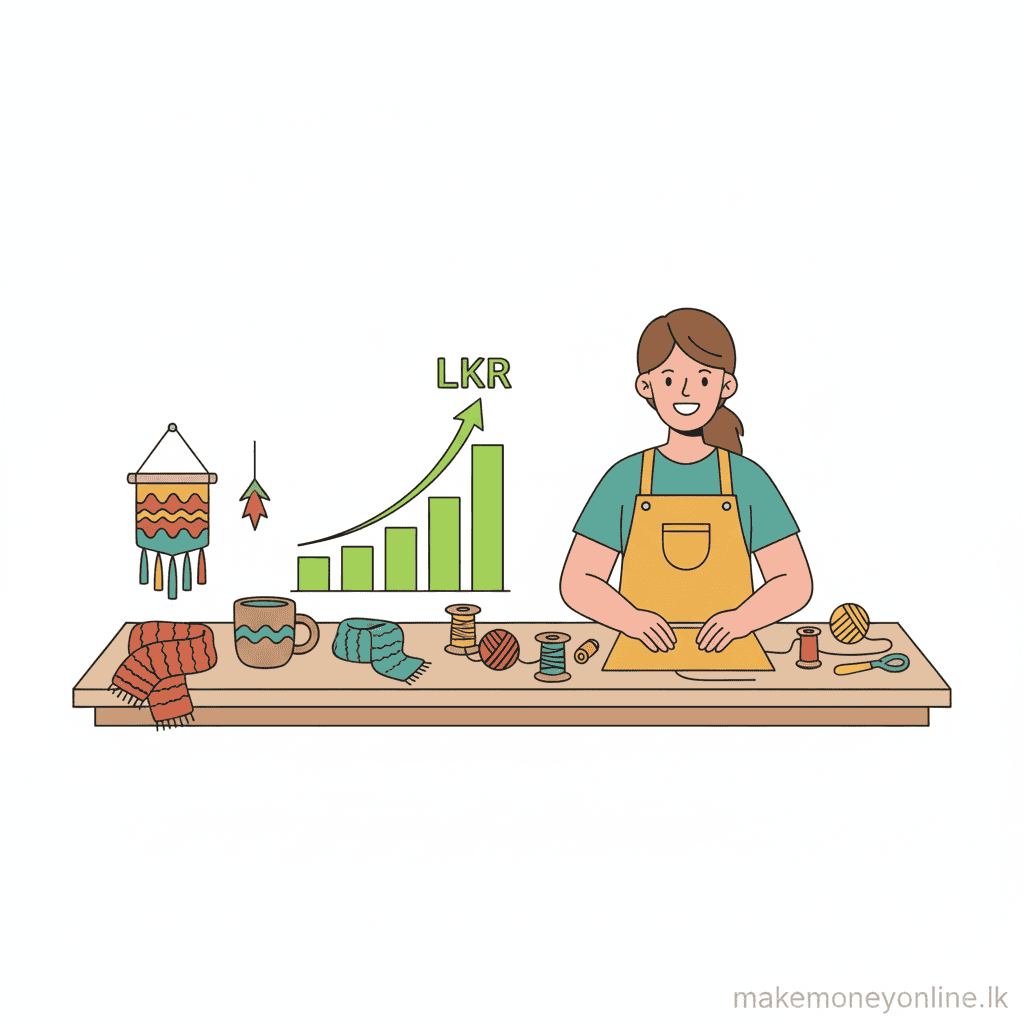 Handmade crafts income potential in Sri Lanka showing monthly LKR earnings from 10 to 50 items per month