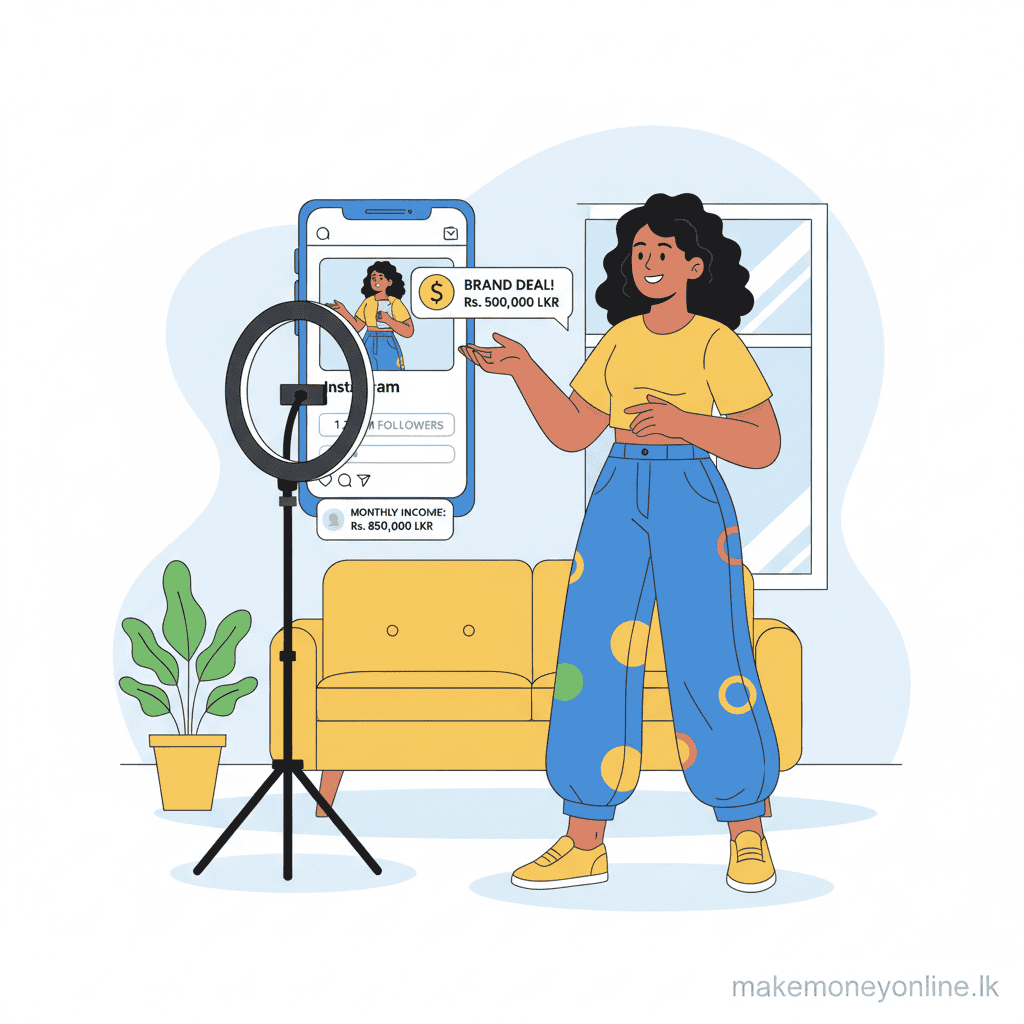 Social media influencing income in Sri Lanka showing Instagram followers, brand deal payments, and LKR income