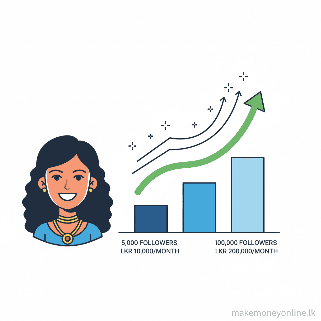 Social media influencing income potential in Sri Lanka showing micro to macro influencer LKR income growth chart