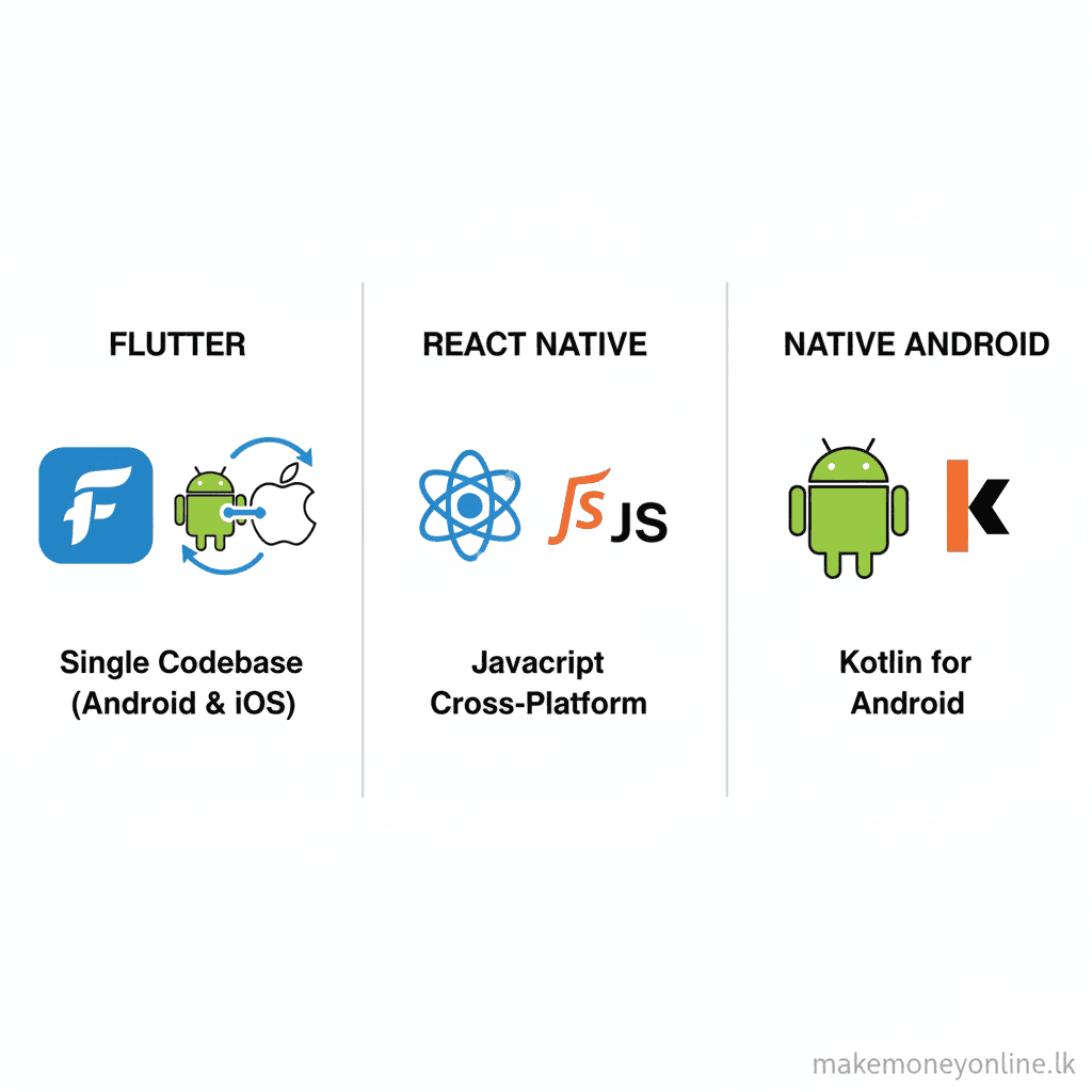Mobile app development technology choices for Sri Lankan developers including Flutter, React Native, and native Android