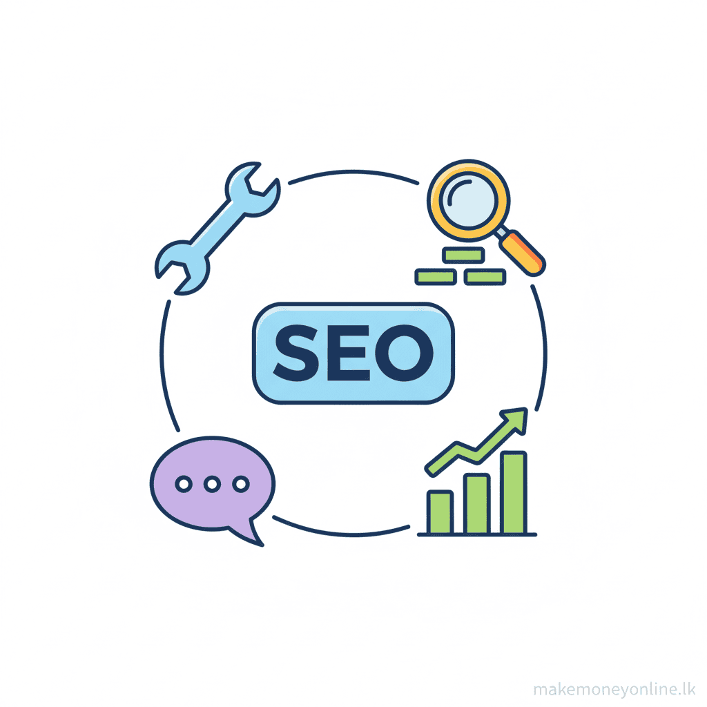 SEO Consulting in Sri Lanka: How to Earn LKR 80,000 or More Per Month (2026) Skills needed for SEO consulting in Sri Lanka including technical SEO, keyword research, analytics, and communication