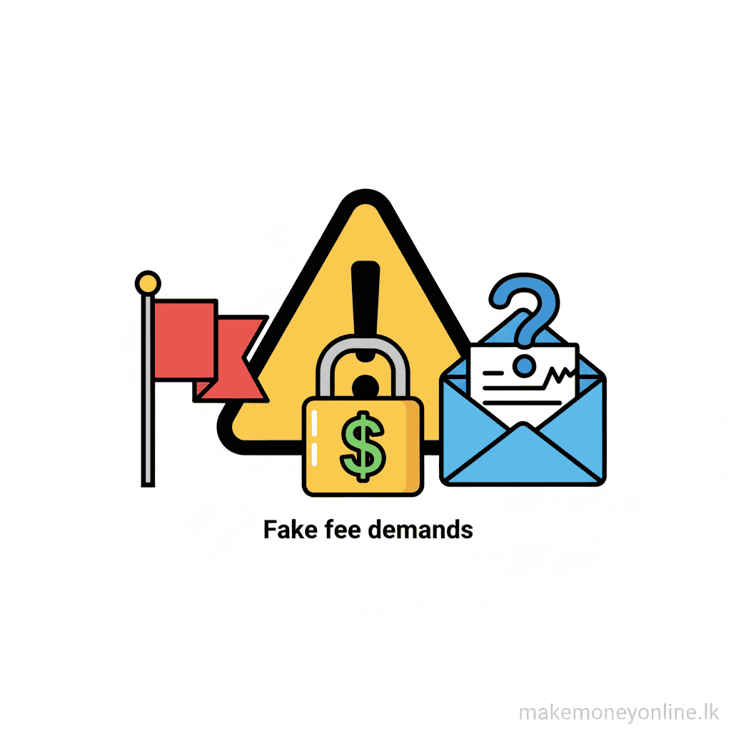 Transcription job scam warning signs including fake training fees and registration charges