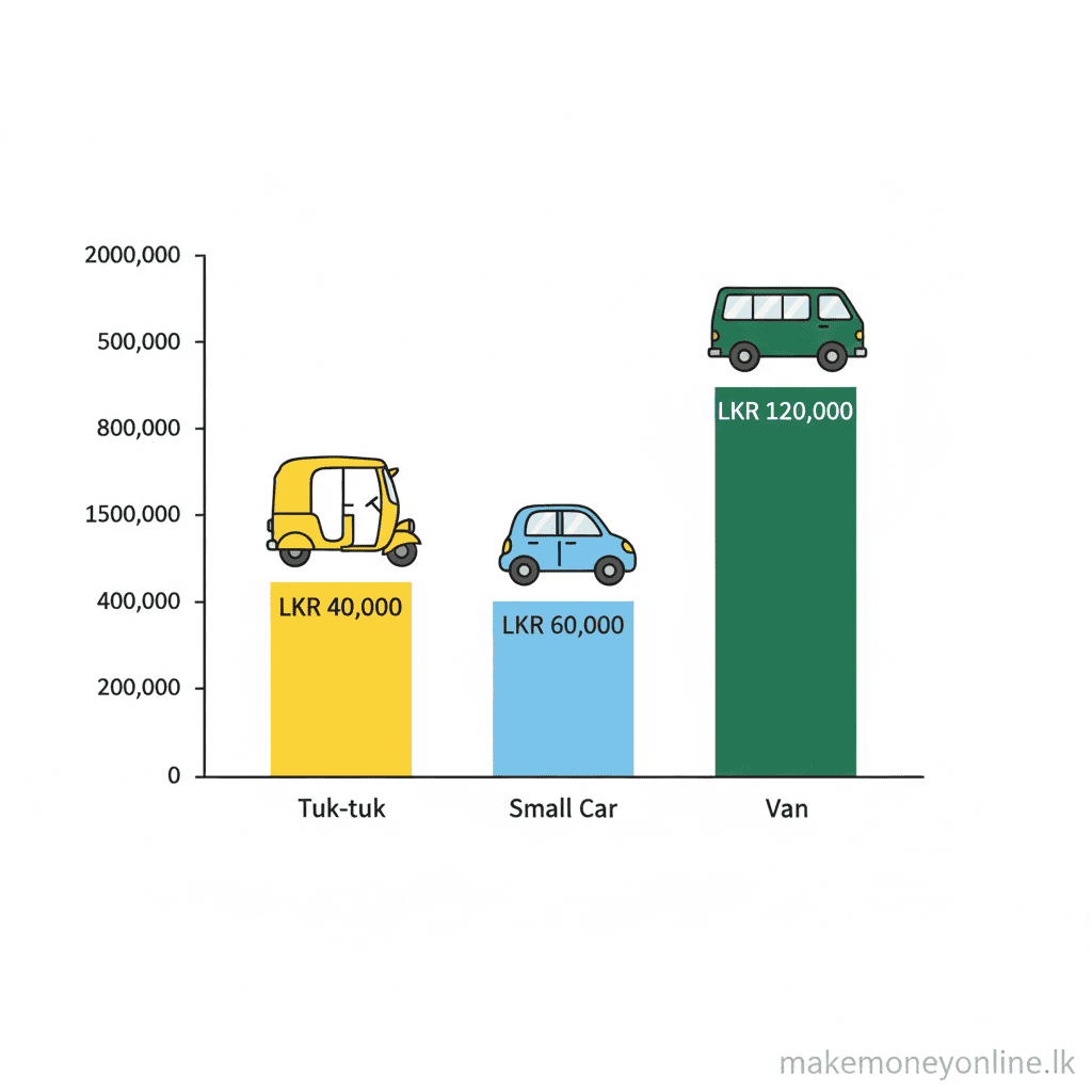 Vehicle rental income potential in Sri Lanka showing monthly LKR earnings by vehicle type